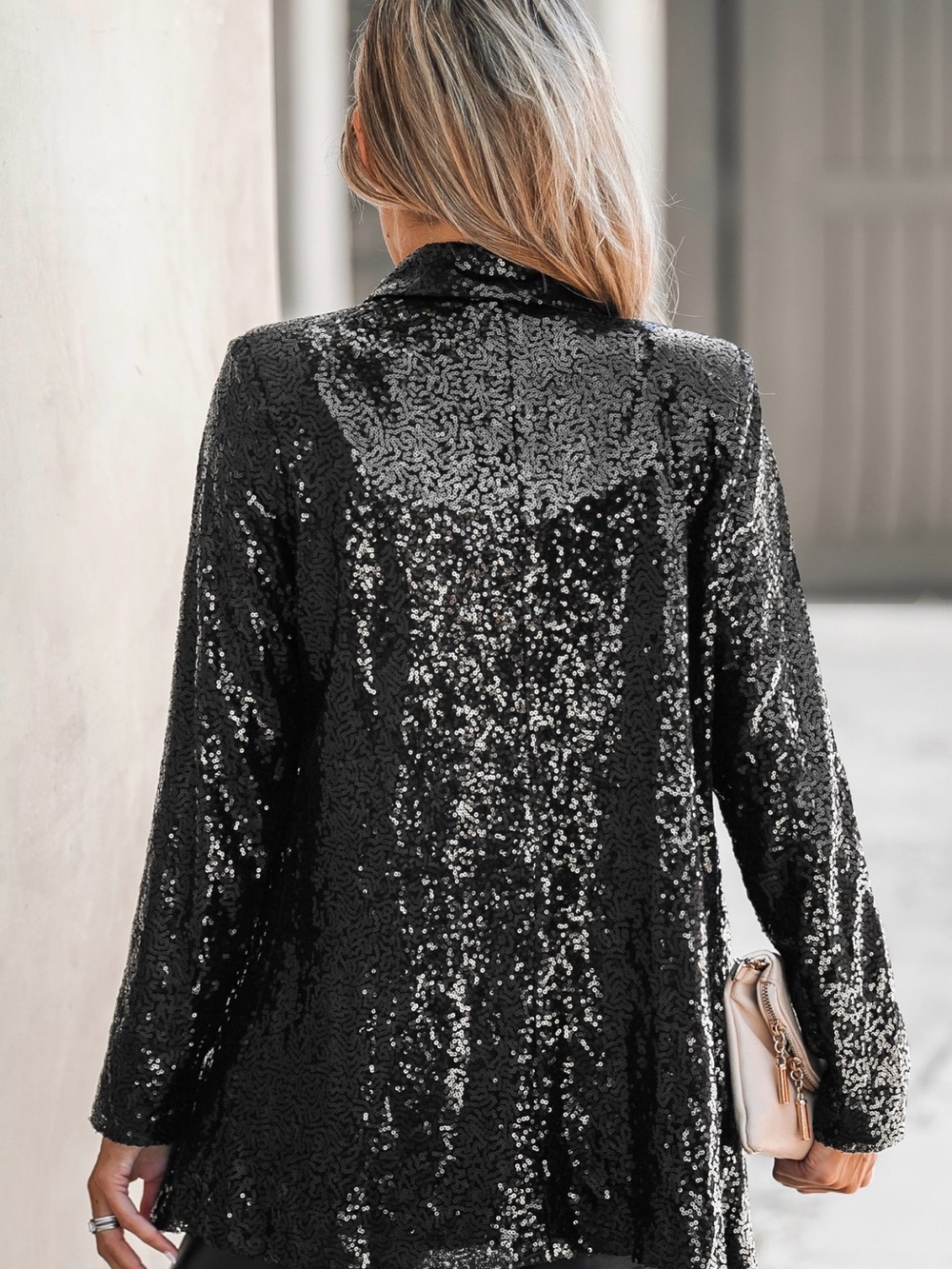 Cupshe Black Sequin Blazer with Notched Lapel - Picture 2 of 5